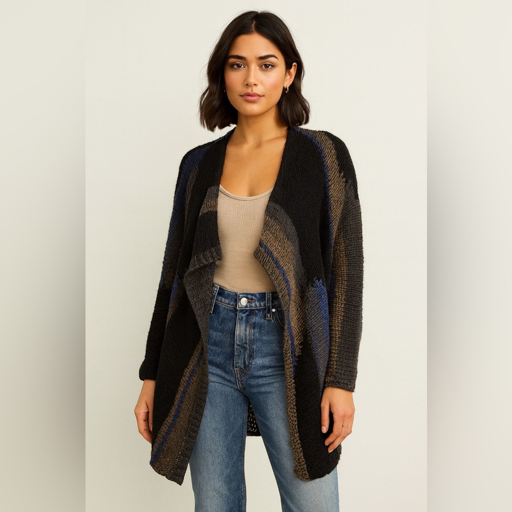 Tricots Jean Marc Black Open Front Cardigan Sweater Sz. S